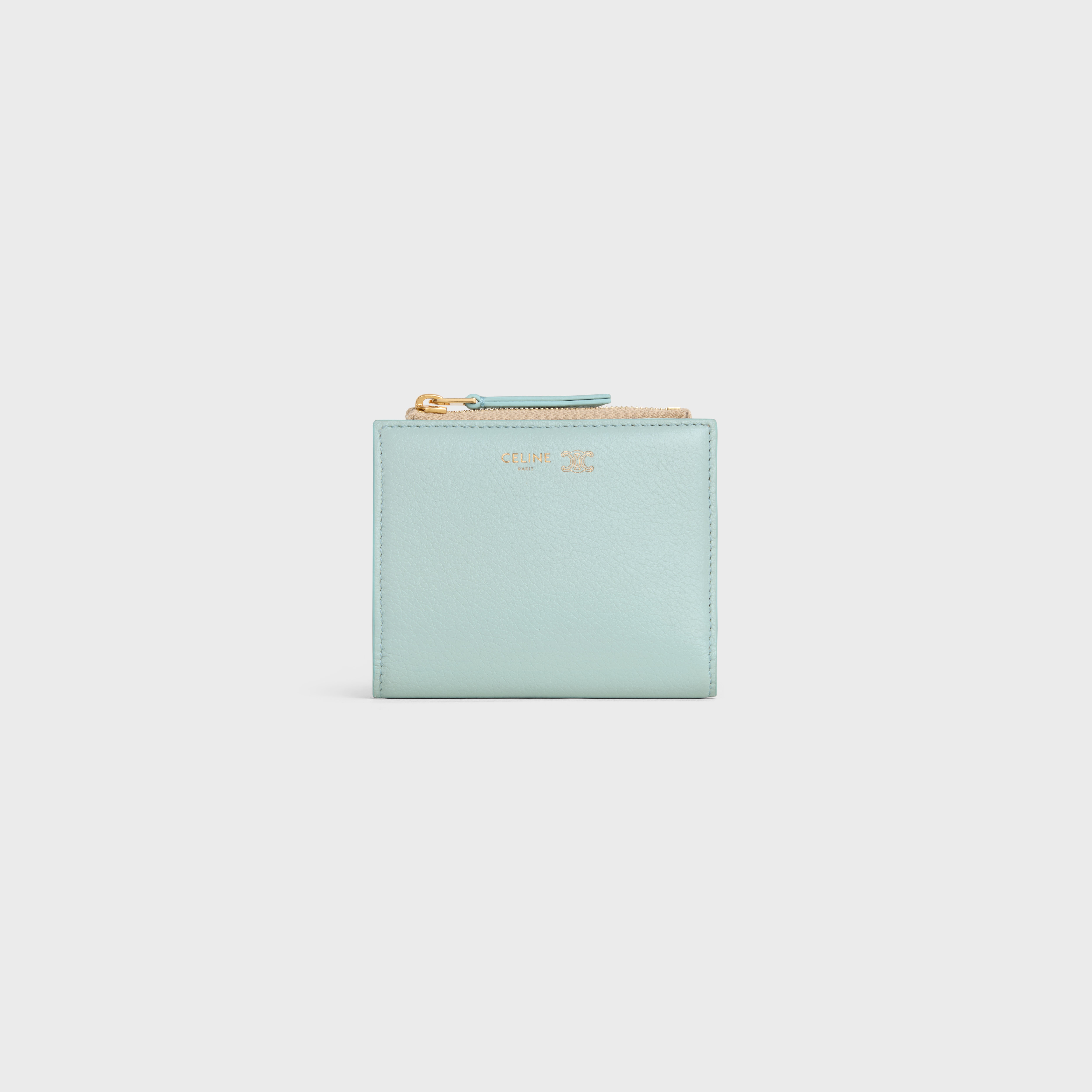 COMPACT WALLET TRIOMPHE STAMP IN GRAINED SUPPLE CALFSKIN - POWDER